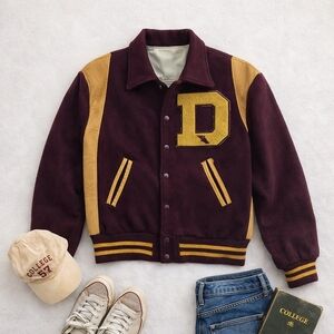 Vintage Wool/leather Maroon /GOLD Lettermans TrackJacket. No Size Tag.